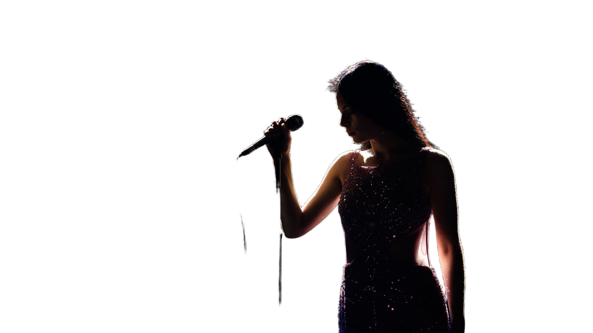 Decorative image of a singer covered in light